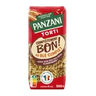 Paquet de pâtes Panzani Torti au blé complet, 100% français, cuisson 6 min, pour une alimentation saine et rapide.
