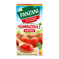 Carton de Tomacouli Panzani Nature, aux tomates de saison, purée sans concentré, pour une base culinaire simple.