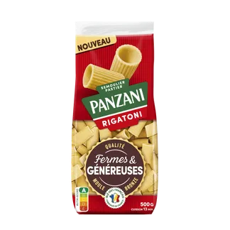 Paquet de Rigatoni Panzani Premium 500g, pâtes de qualité supérieure pour des plats italiens authentiques.